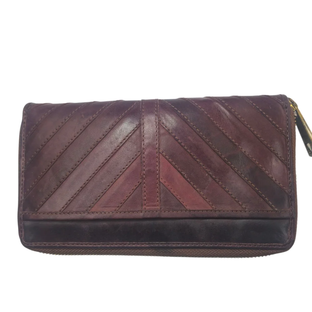 Margo New York Gabby Chevron‎ Genuine Leather Zip Around Wallet ☆